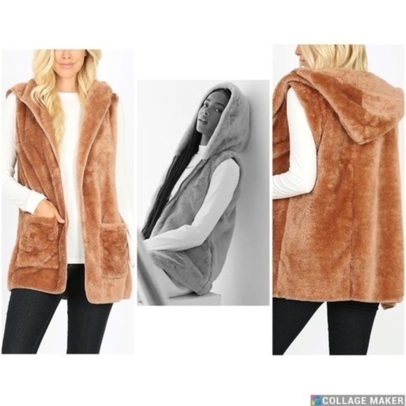 Fuzzy Teddy Bear Light Brown Hooded Vest Size 2X 3X Cute Teddy - Picture 1 of 3